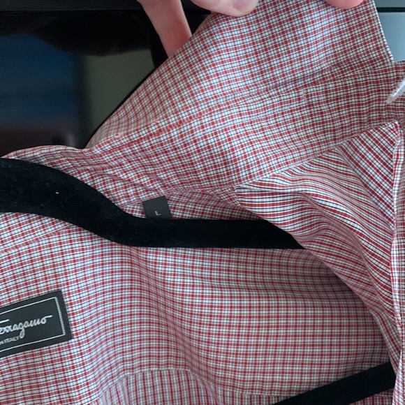 MENS SIZE LARGE SALVATORE FERRAGAMO COTTON DRESS SHIRT RED PLAID - Picture 8 of 14